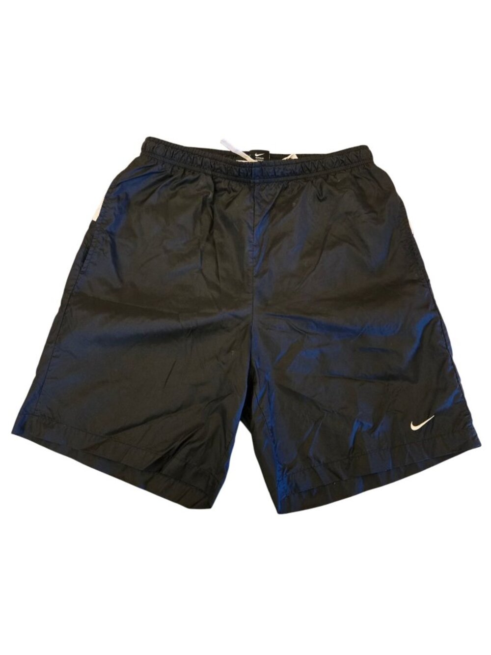 Mens Nike Swim Trunks Black Swim Shorts With Drawstring  White Logo Accents